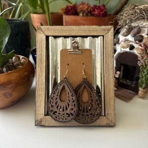 Boho Wood Teardrop Earrings